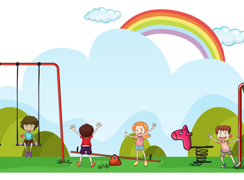 Happy children playing in playground